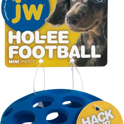 JW Pet Hol-ee Football Dog Toy Puzzle Ball, Natural Rubber, Mini (5.25 Inch Length), Colors May Vary