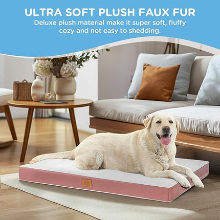 Sunheir Orthopedic Dog Bed for Extra Large Dogs, Waterproof Deluxe Plush Dog Crate Bed with Removable Washable Cover & Anti-Slip Bottom, Egg Crate Foam Pet Bed Mat, 41 x 27 Inches, Pink
