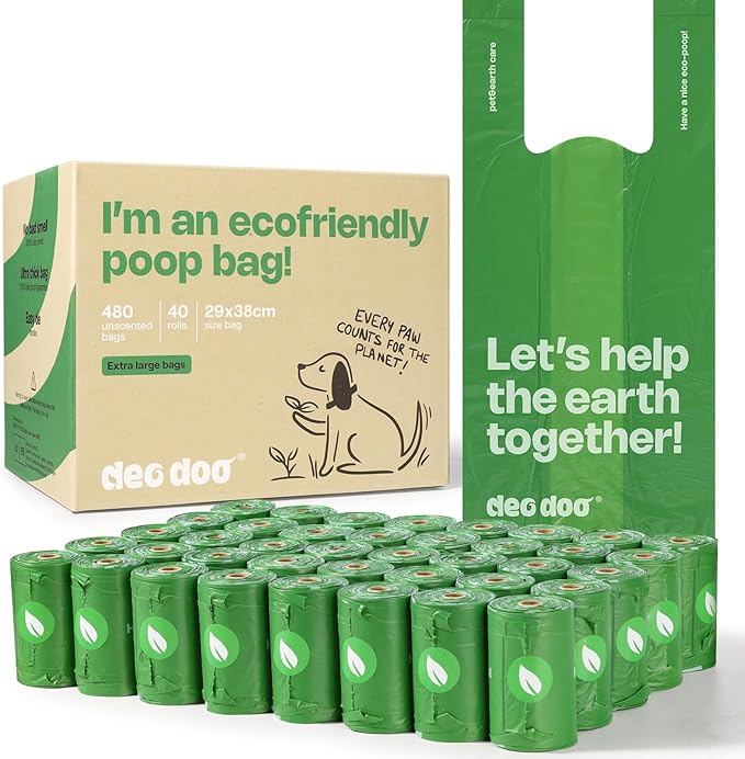 Dog Poop Bags with Handles Large Size 40 Rolls 480 Counts Big Sizes Leak Proof and Extra Thick Waste Bags Refill Rolls for Walking Medium Large Dogs Cats Litter Unscented
