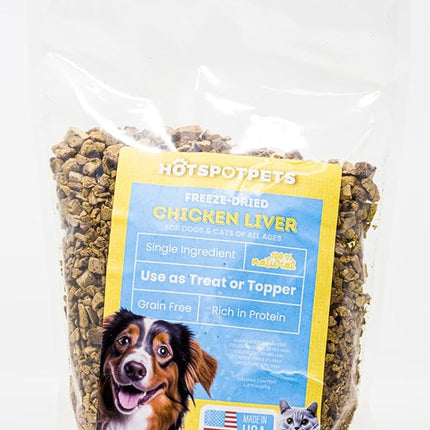 hotspot pets Freeze Dried Chicken Liver Treats for Cats & Dogs -1LB Big Bag-Made in USA- Single Ingredient All Natural, Grain-Free - Perfect for Training, Food Topper or Snack