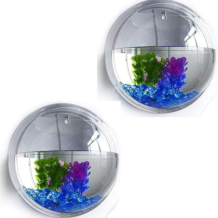 GREENWISH 2Pack 5.9'' Wall Mounted Clear Acrylic Round Fish Tank Flower Pot Vase Decoration Wall Hanging Mount Fish Bowl Fish Bubble Aquarium Decorative Plant Pot Hanging Hydroponic Pot