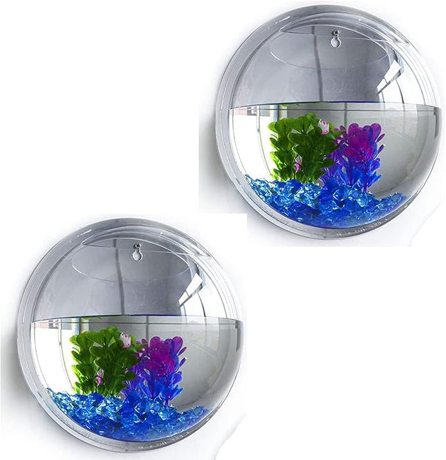 GREENWISH 2Pack 5.9'' Wall Mounted Clear Acrylic Round Fish Tank Flower Pot Vase Decoration Wall Hanging Mount Fish Bowl Fish Bubble Aquarium Decorative Plant Pot Hanging Hydroponic Pot