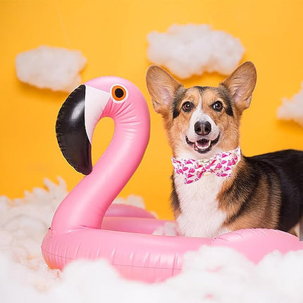 Elegant little tail Dog Collar, Pink Flamingos Dog Collar with Bow Girl Cotton Bowtie Spring Pet Collars Gift Adjustable Pet Collars for X-Large Dogs