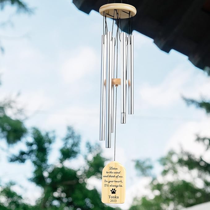 Dog Memorial Gifts, Jocidea Personalized Pet Memorial Wind Chime, Loss of Dog Sympathy Gift, Pet Remembrance Gifts, in Memory of Dog Cat, Loss of Pet - Listen to The Wind
