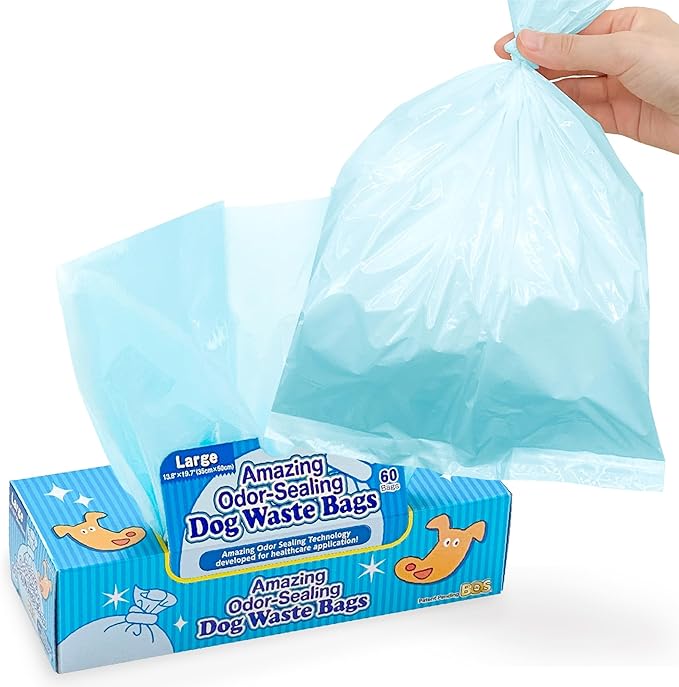 BOS Amazing Odor Sealing Dog Poop Bags - Durable, Unscented [Size: L, Color: Light Blue] (60 Count, Pack of 1) (60 Bags)