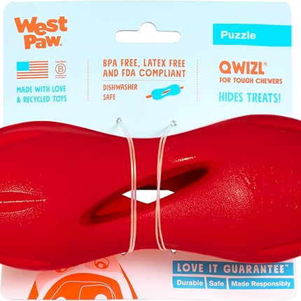 WEST PAW Zogoflex Qwizl Dog Puzzle Treat Toy – Interactive Chew Toy for Dogs – Dispenses Pet Treats – Brightly-Colored Dog Enrichment Toy for Aggressive Chewers, Fetch, Catch, Large 6.5", Ruby