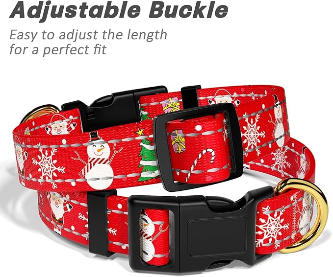 Reflective Dog Collar, Cute Christmas Style Dog Collars for Medium Dogs, Soft Nylon Puppy Collar for Boy and Girl Female Dog, Adjustable Heavy-Duty Pet Collar with Quick Release Buckle, Red