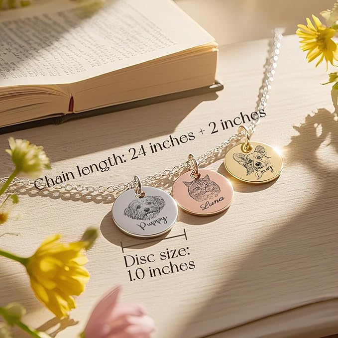 Personalized Pet Portrait Necklace Customized Pet Memorial Necklaces Dog Necklace for Women Custom Pets Necklaces Dog Memorial Jewelry for Cat Mom Dogs Dad (Silver 3 Portrait)