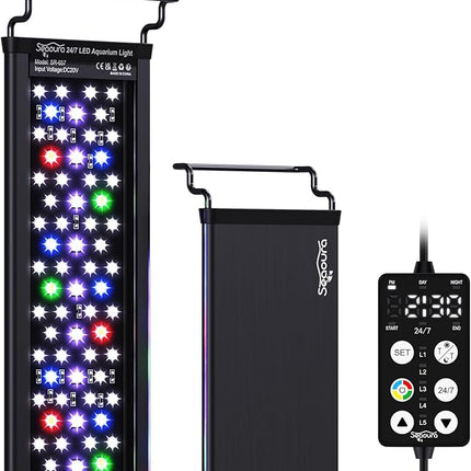 SEAOURA Plant Growth Aquarium Light, 24/7 Custom Timer, Power-Off Memory, 48-54in Full Spectrum Aquarium Plant Lights, 7-Row LED 8 Colors, 20 Adjustable Brightness, Day & Night Cycle for Freshwater