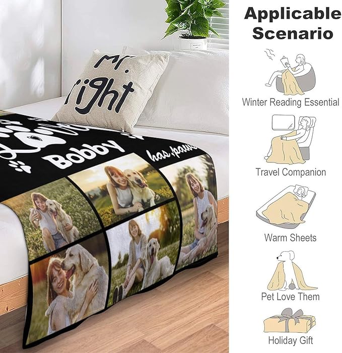 Artsadd Custom Dog Memorial Gifts for Loss of Pet Cat, Personalized Dog Blankets with Photos, Pet Memorial Throw Blanket Gifts, Pet Loss Gifts, in Loving Memory Blanket for Pet Cat Lovers