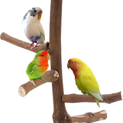 Bird Perch Stand Toy, Natural Grapevine Wood Parrot Perch Bird Cage Branch Accessories for Parakeets Cockatiels Conures Macaws Finches Love Birds(9.8" Length)