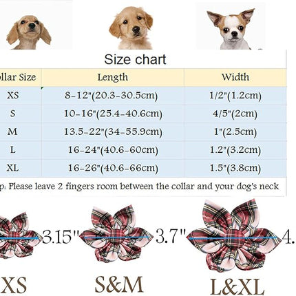 ARING PET Christmas Dog Collar, Cute Xmas Red Green Plaid Detachable Flower Pet Collar with Metal Buckle for Puppy Small Medium Large Boy Girl Dog-XL