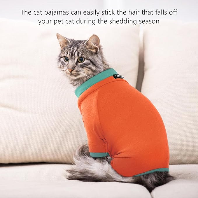 Sticky Cat Clothes Stretchy, Sphynx Hairless Sweater & Pajamas for Cats only, Soft Cat Onesie for Cats After Surgery Female Male & Hair Loss Prevention, Orange 2XL