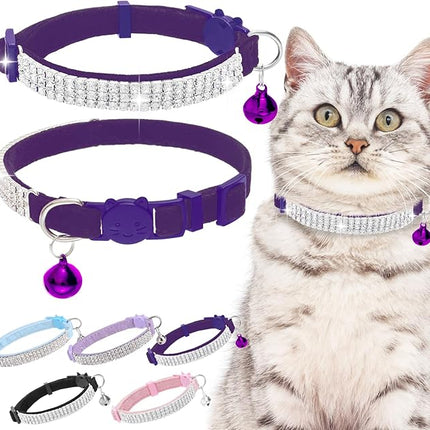 EXPAWLORER Soft Velvet Safe Cat Collars for Girl Cats - Rhinestones Bling Diamante Adjustable Collars Breakaway- Chirstmas Cat Clollar Gifts with Bells for Boy Cats Kitty and Small Dogs