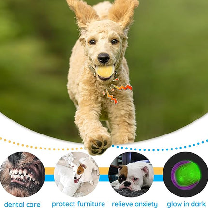 Glow Dog Ball, 2.5” Squeaky Dog Toy Ball, Dog Rubber Ball Toys for Small and Medium Dogs, Durable Dog Fetch Toys Puppy Chew Toys Pack of 6