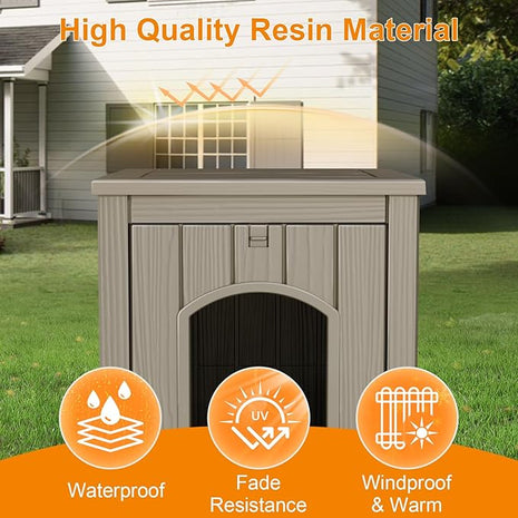 Cat House Outdoor Indoor - All-Weather Resin Cat Houses for Outdoor Cats, Durable & Insulated Pet Shelter for Garden Patio Backyard