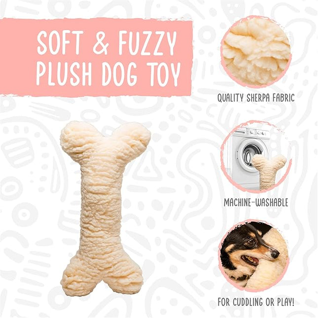 HuggleHounds Plush Bone Dog Toy - Dog Fuzzy Bone Toy, Fuzzy Soft Fleece, Durable Stuffed Dog Toy for Large Breeds, Puppies, Faux Sheepskin - 12" HuggleFleece Bones (3 Pack)