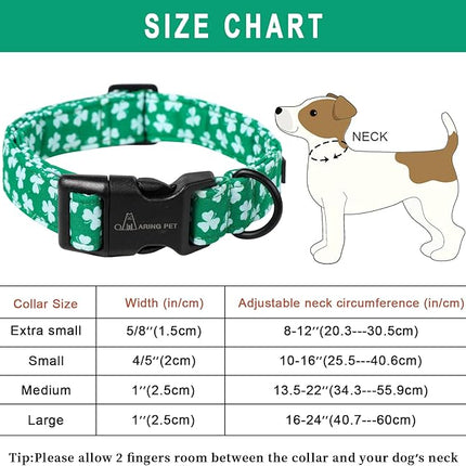 ARING PET St Patrick's Day Dog Collar, Cute Green Clovers Pet Collars with Quick Release Buckle for Puppy Small Medium Large Boy Girl Dogs-L