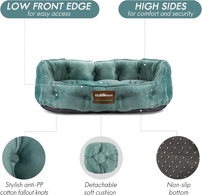 ClevaHome Cat Dog Bed for Small Pets up to 15lbs - Round Cat Beds for Indoor Cats, Machine Washable Comfortable Pet Bed for Puppy and Kitten with Non-Slip Bottom (Washed Green)