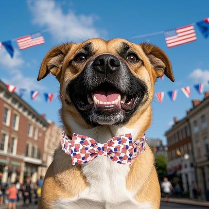 American Flag Dog Collar with Bow Tie - 4th of July US Flag Bowtie Collar Independence Day Safety Patriotic Dog Collars for Small Medium Large Dogs S