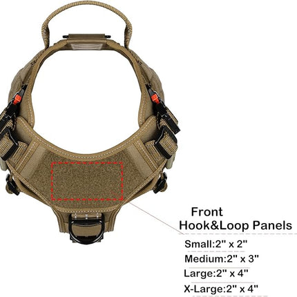 ICEFANG Tactical Dog Harness, Medium Size,2X Metal Buckle,Working Dog MOLLE Vest with Handle,No Pulling Front Leash Clip,Hook and Loop Panel (Brown,M (Pack of 1))