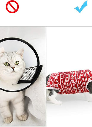 Cat Professional Recovery Suit for Abdominal Wounds or Skin Diseases, E-Collar Alternative for Cats and Dogs, After Surgery Wear, Pajama Suit (S, Christmas Red)