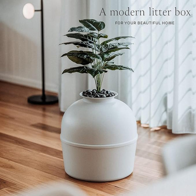 Secret Litter Box by Bundle & Bliss - Hidden Litter Box Enclosure, Patented Design with Odor Control, Includes Faux Plant, Carbon Filter and Real Stones