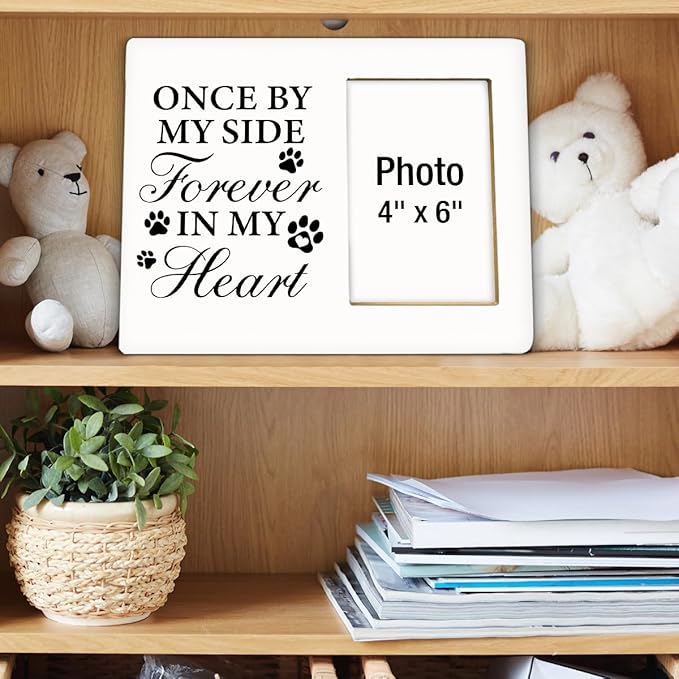 Dog Memorial Gifts Picture Frame, Pet Memorial Gifts for Dogs, Lost of Pet Sympathy Present, Once by My Side Forever in My Heart Wood Photo Frames with Paw Print, 4 x 6 Inch Photo