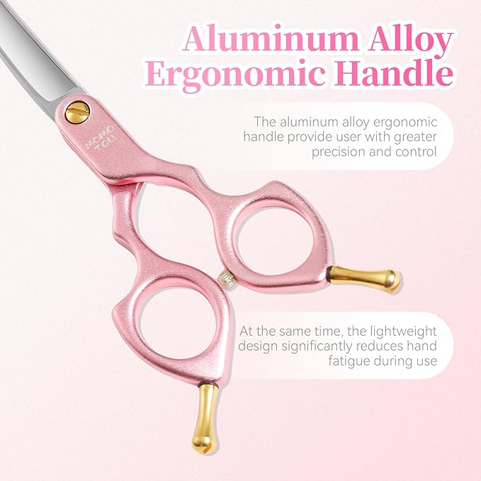 6.5'' Small Curved Dog Grooming Scissors Pink Professional Trimming Shears with Ultra-Lightweight Offset Handle CNC 440C Stainless Steel Blades Pet Scissors for Face and Paws