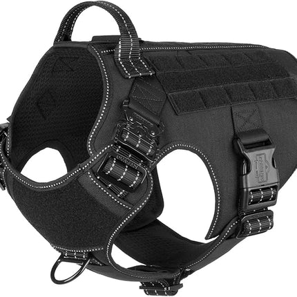 ICEFANG Tactical Dog Harness, X-Large Size,2X Metal Buckle,Working Dog MOLLE Vest with Handle,No Pulling Front Leash Clip,Hook and Loop Panel (Black,XL (Pack of 1))