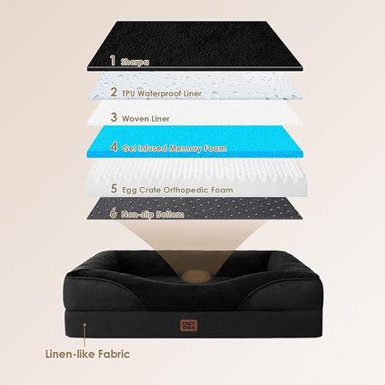 EHEYCIGA Memory Foam XXL Dog Bed for XLarge Sized, Extra Large Orthopedic Dog Sofa with Sides and Waterproof Liner, Washable Bolster Pet Couch with Removable Cover, 52x41x8 Inch, Black