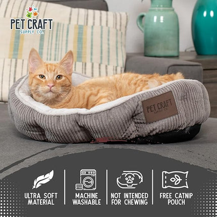 Pet Craft Supply Cat Bed for Indoor Cats - Kitten Bed - Machine Washable - Ultra Soft - Self Warming - Refillable Catnip Pouch,Grey,19x14x5 Inch (Pack of 1)