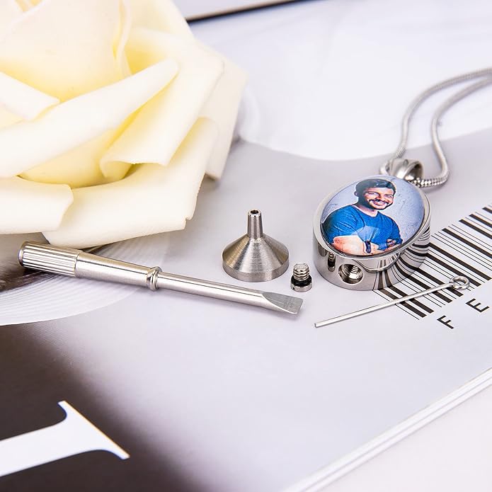 Farfume Personalized Pet Urn Necklace for Dog Cat Ashes Cremation Pet Memorial Customized Photo Text Engraving Pendant Keepsake Funeral Jewelry