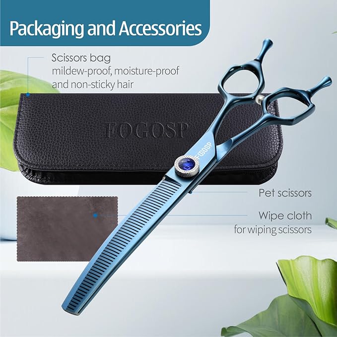 Professional Curved Thinning Dog Grooming Scissors 7'' Curved Thinner Shears for Dogs Pet 52 Teeth Japan VG10 Sharp and Smooth(7Curved Thinner, Blue)