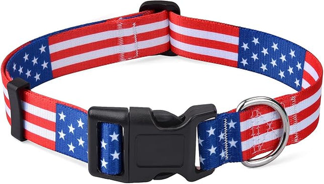 American Flag Dog Collar - Patriotic, US Flag Pattern, Star & Stripes, Fourth of July Dog Collar, Adjustable for Small Medium Large Dogs(Classic US,M)
