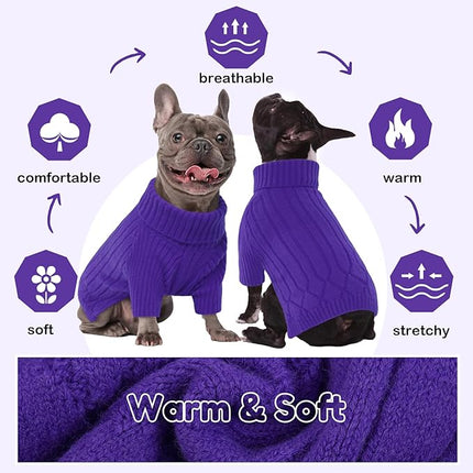 Large Dog Sweater - Turtleneck Thick Warm Doggie Christmas Sweater, Pet Sweatshirt Clothes Outfit Fall Knit for Pitbulls (Purple L)