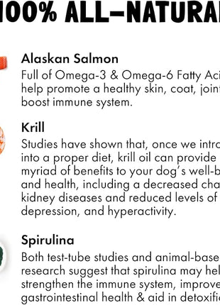 Omega 3 Alaskan Salmon Oil Treats for Dogs 30 Fish Oil Chew Supplement Skin and Coat Allergy and Itch Relief Hip & Joint Health Brain Shedding Hot Spots Treatment Omega 3 6 9 EPA & DHA Fatty Acids