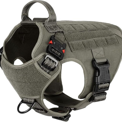 ICEFANG Tactical Dog Harness, Medium Size,2X Metal Buckle,Working Dog MOLLE Vest with Handle,No Pulling Front Leash Clip,Hook and Loop Panel (Green,M (Pack of 1))