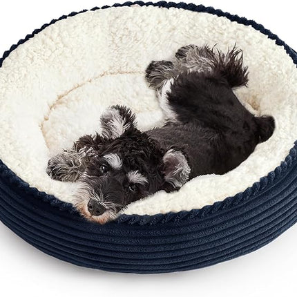 Love's cabin Round Donut Cat and Dog Cushion Bed, 25in Pet Bed for Small or Medium Dogs, Anti-Slip & Water-Resistant Bottom, Soft Durable Fabric Pet Beds, Washable Calming Cat Bed Navy Stripe