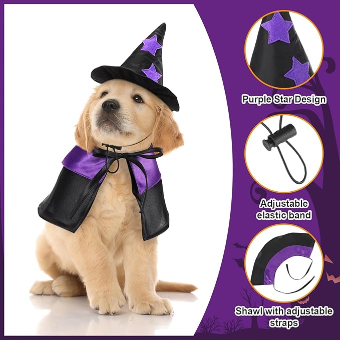 2 Sets Halloween Pet Costume Cats Witch Shaped Cloak and Hat Witch Cloak for Small Large Pets Gifts Party Favor(Small)