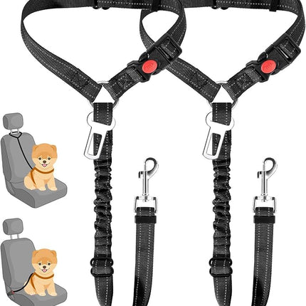 Lukovee Dog Car Seat Belt, 2 Pack Headrest Restraint Seatbelt, Adjustable Pet Safety Leads with Reflective Elastic Bungee for Dog Harness Collar Travel Daily Use (Black,Small, Headrest+Clip)