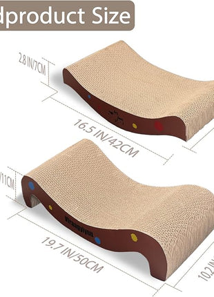 Cat Scratcher, Cat Scratching Board, Cat Scratcher Set, Scratch-Resistant Cat Scratching Post Large (20L X 4H in.) and Small (16.5L X 2.5H in.), Corrugated Cardboard