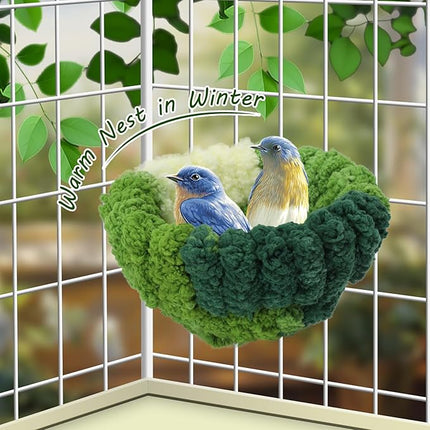 Bird Nest for Cage,Plush Hanging Bird Bed for Parakeet,Breeding Bird House for Conure,Budgie,Cockatiel,Lovebird,Canary,Finch,Hamster,Small Pets,Warm Nest(Green, L)