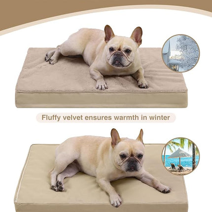 KSIIA Orthopedic Dog Bed Crate Waterproof Pet Mats for Small Dogs Deluxe Plush Washable Pet Bed with Egg Crate Foam & Removable Cover, 23 x 17 Inch, Khaki