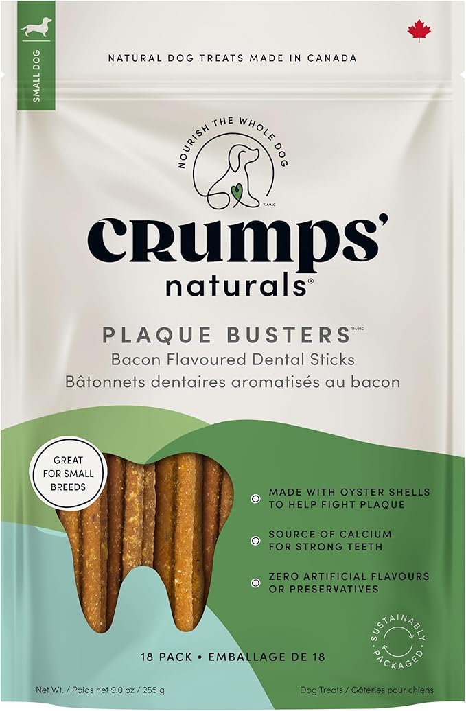 Crumps' Naturals Pbb- Bacon Dental Dog Treats (18 Pack), 4.5"