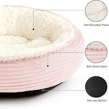Love's cabin Round Donut Cat and Dog Cushion Bed, 25in Pet Bed for Small or Medium Dogs, Anti-Slip & Water-Resistant Bottom, Soft Durable Fabric Pet Beds, Washable Calming Cat Bed Pink Stripe
