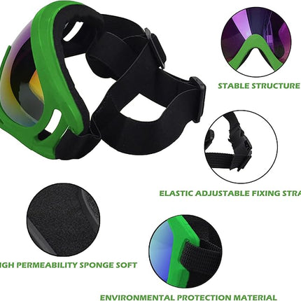Large Dog Sunglasses With Adjustable Strap UV Protection, Windproof Puppy Eyewear, Suitable for Medium-Large Pets, Eyes Protection, Soft Goggles (Green Frame)