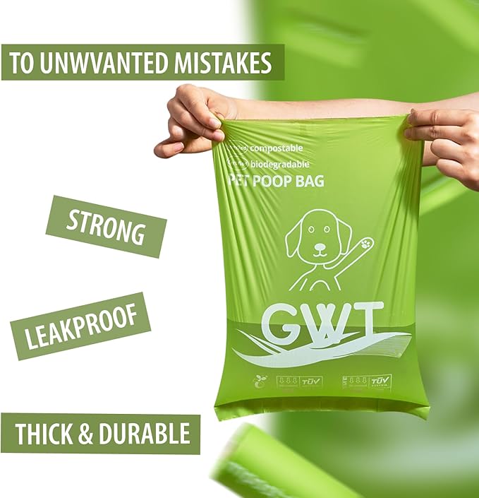 GWT Dog Poop Bags Rolls 9"x13" Certified Home Plant Based Doggie Bags for Poop 270 Count Pet Waste Bags for Outside and Backyard