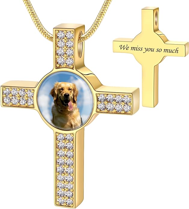 Farfume Personalized Pet Urn Necklace for Dog Cat Ashes Cremation Pet Memorial Customized Photo Text Engraving Pendant Keepsake Funeral Jewelry