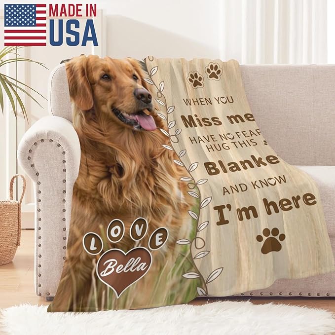 Pet Memorial Gifts for Lost of Dogs Cats, Personalized Pet Memorial Throw Blanket with Photo, in Memory of Dog Sympathy Gift Bereavement Remembrance Passing Away Gifts, Custom Pet Picture Blanket